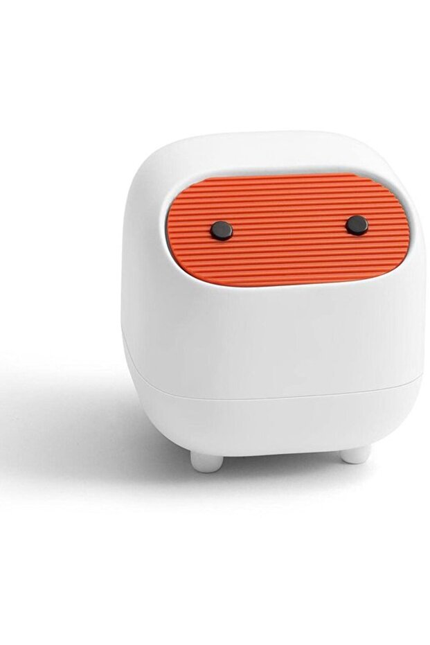 Mini desktop trash can with print, white