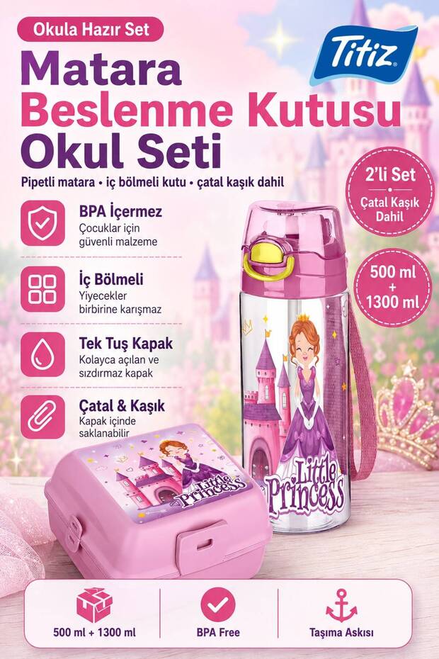 Plastic Children's Water Bottle and Nutrition Container Set for School 500 ml