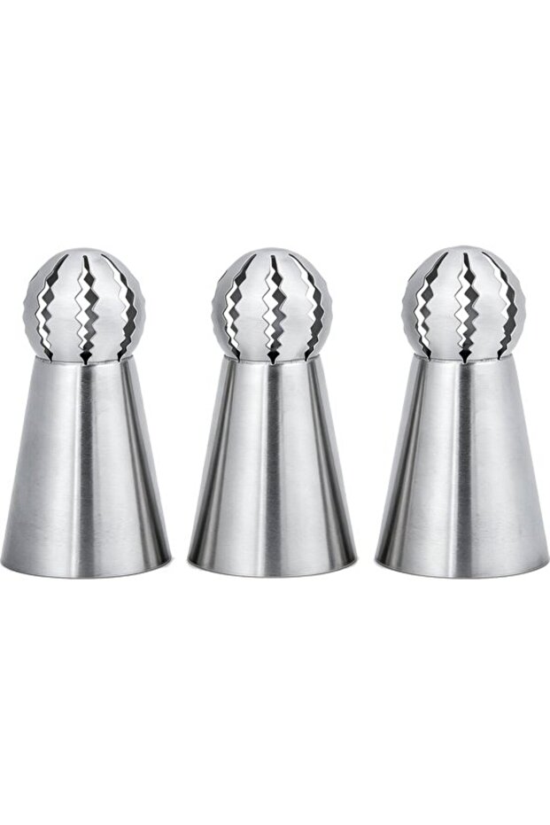 Cake piping tip set (3 pieces), stainless steel, suitable for dessert decoration, silver.