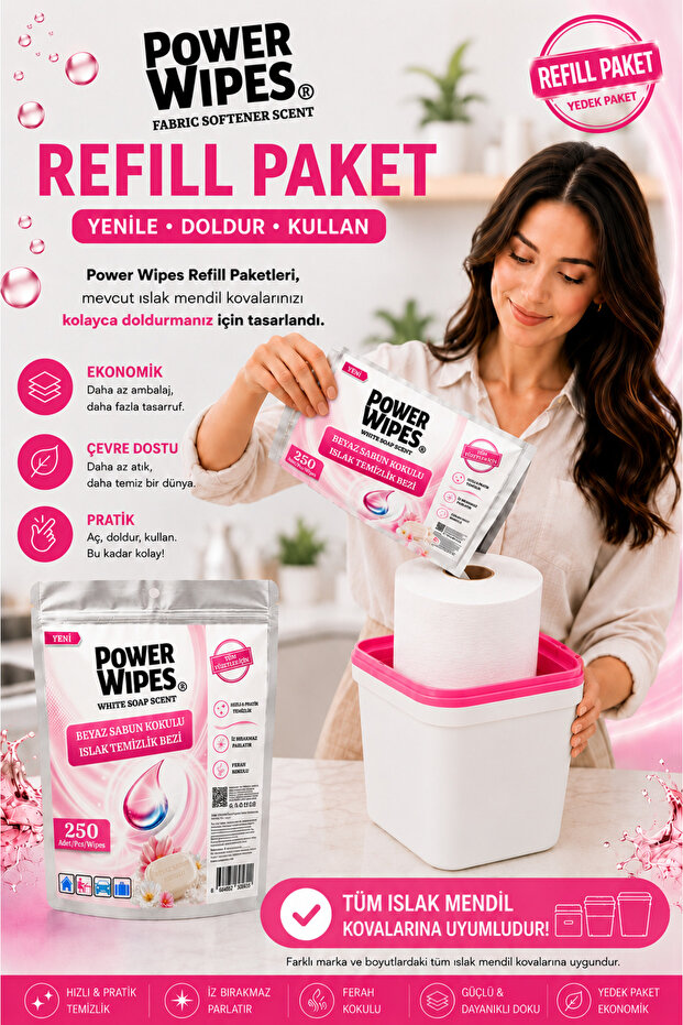 White Soap Scented Wet Wipes 250 Sheets Refill Spare Pack Multi-Purpose for All Surfaces