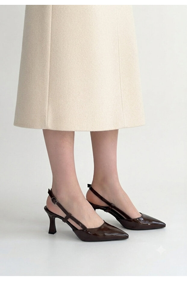 Hoost Premium Brown Patent Leather Heeled Shoes 7.5 cm