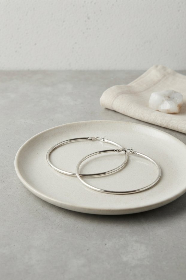 Ramia-Premium | 316L Steel Silver Color 66 mm Hoop Earrings Tj-Bkp12004 | Tg.Ty