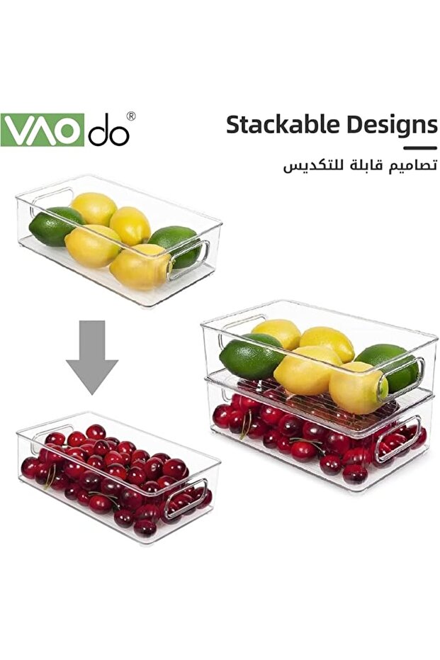 Refrigerator Organizer with Lids, Stackable Fruit Storage Containers, Vegetable Strainers Box - 3