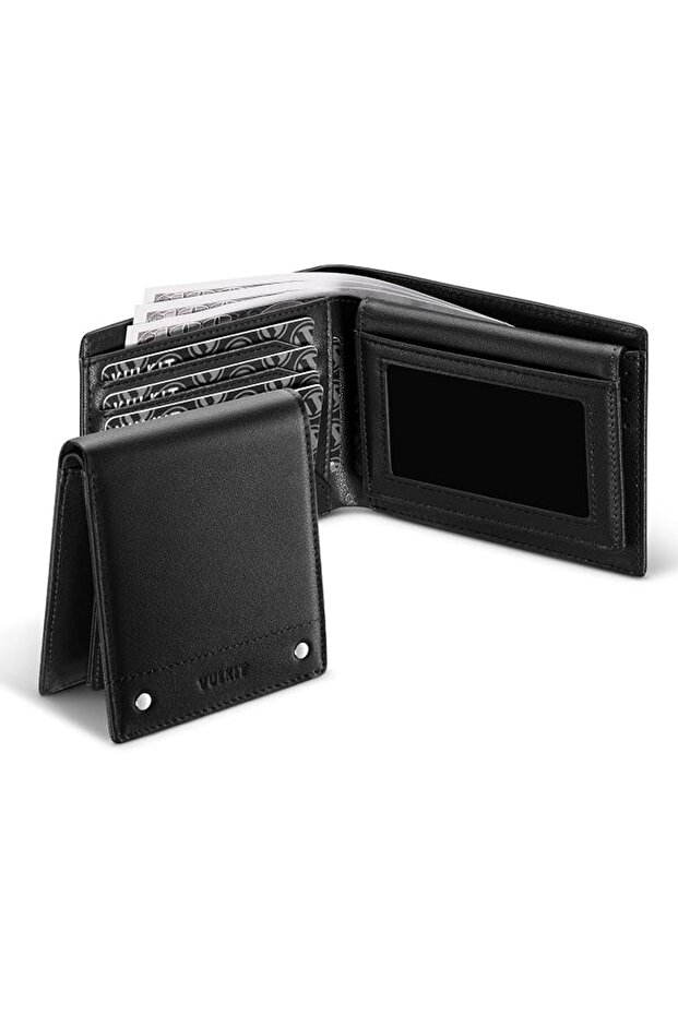 Men's Wallet Genuine Leather RFID Blocking Bi-fold Wallets with Double ID Window Everyday Car