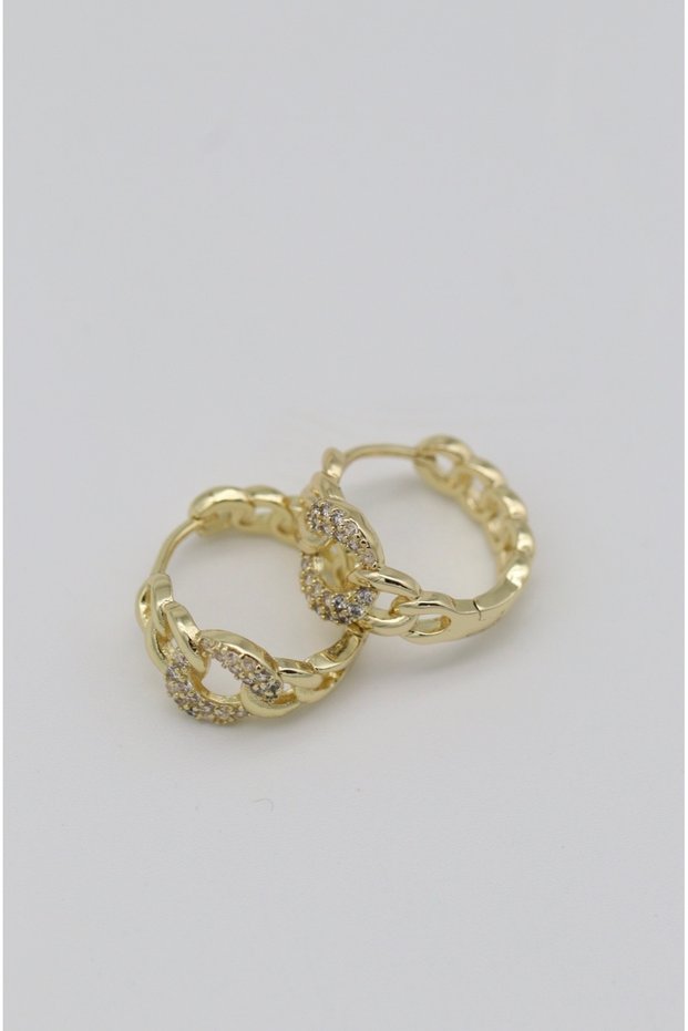 Vip Gold Gurmet Model Stone Detailed Anti-Tarnish Steel Stylish Earrings 15mm