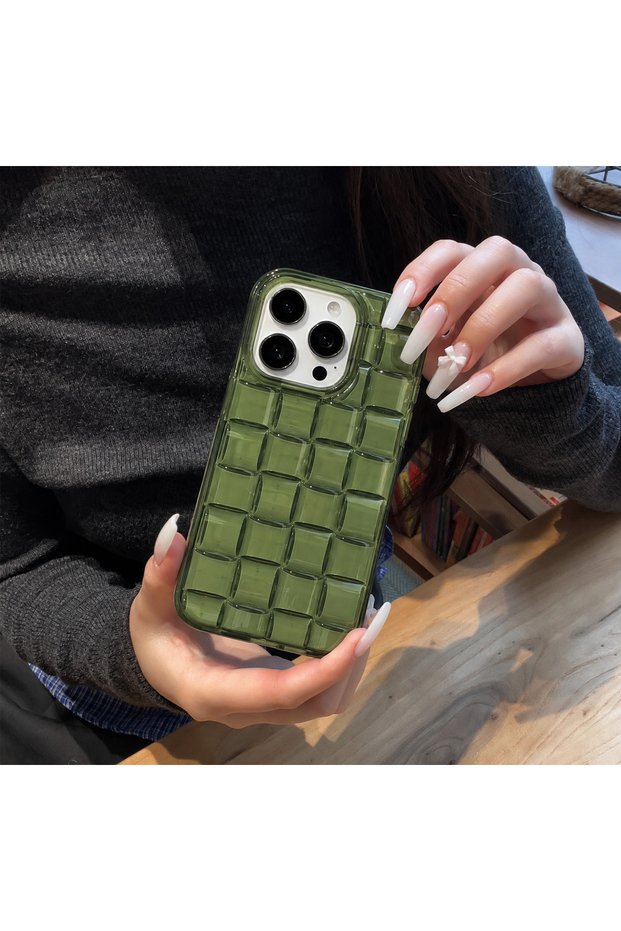 iPhone 15 Pro Compatible - Matcha, Emerald Color Braided Transparent Non-Yellowing, Soft Durable Protective Case