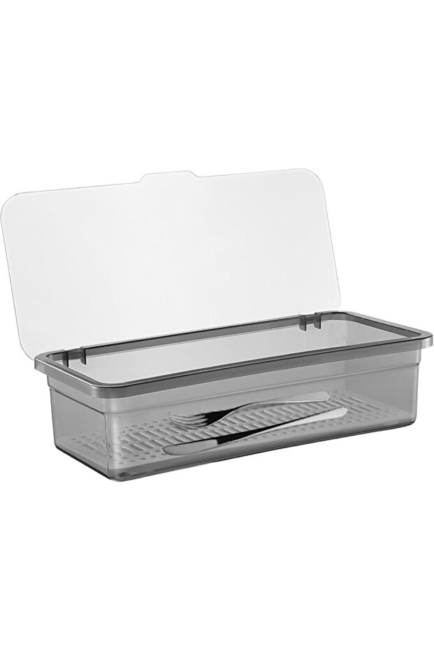 Plastic Silverware Organizer with Lid & Drainer - Expandable Cutlery Tray for Kitchen Drawer, Utensi
