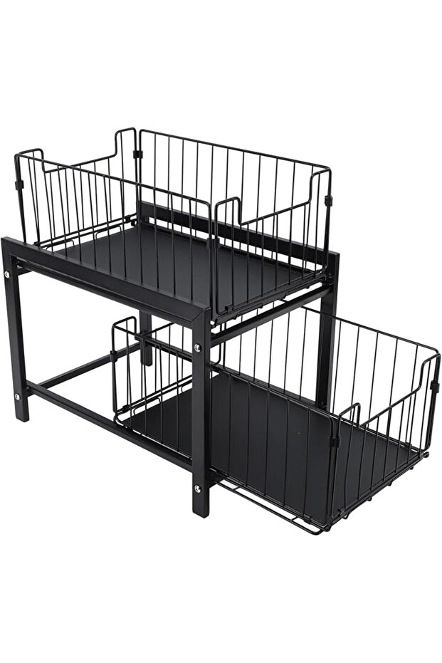 SIXRUN 2 Tier Under Sink Organizer, Iron Countertop Storage Shelf with Pull Out Drawers for Kitchen