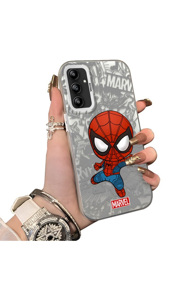 Samsung Galaxy A14 Compatible Spider Man Patterned Silicone Edge Hard Back Case Couple Phone Case