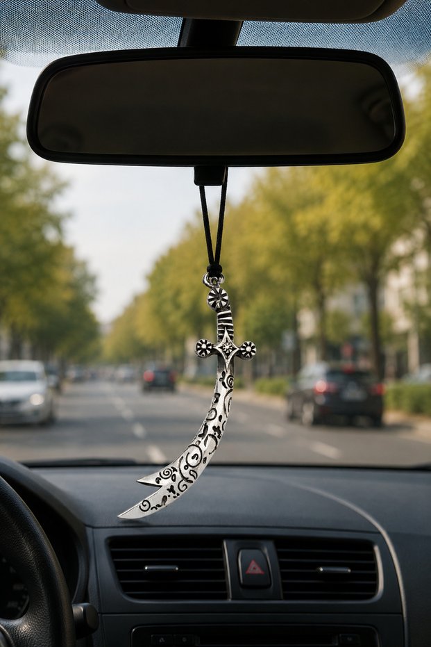 Ottoman Sword Figured Car Rearview Mirror Ornament – Decorative Vehicle Accessory