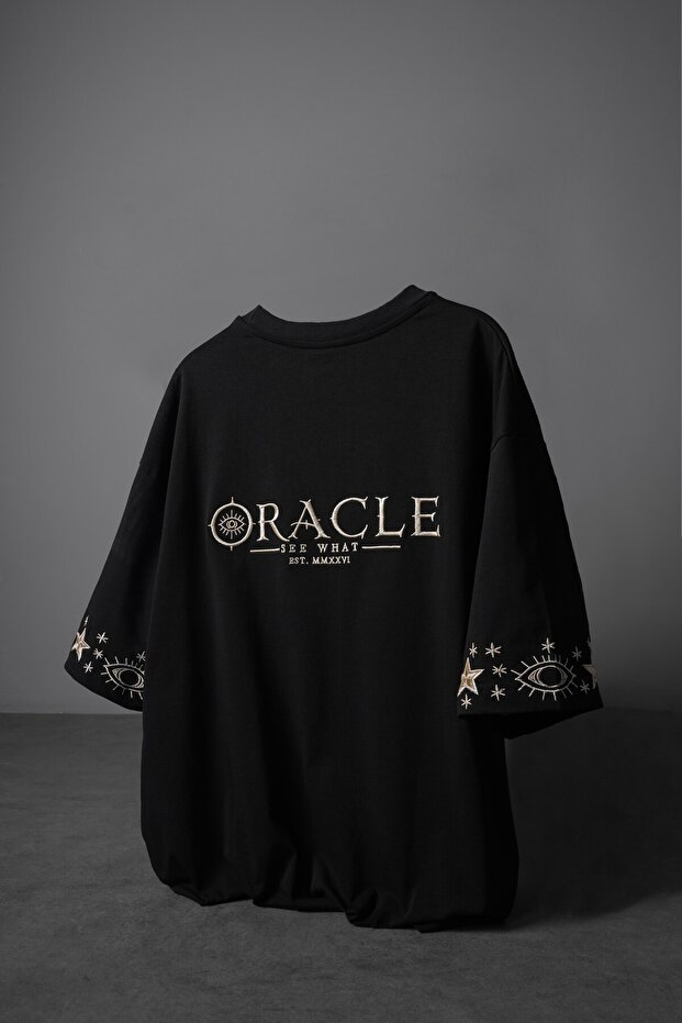 Men's Black Oracle Embroidered Oversize Tshirt