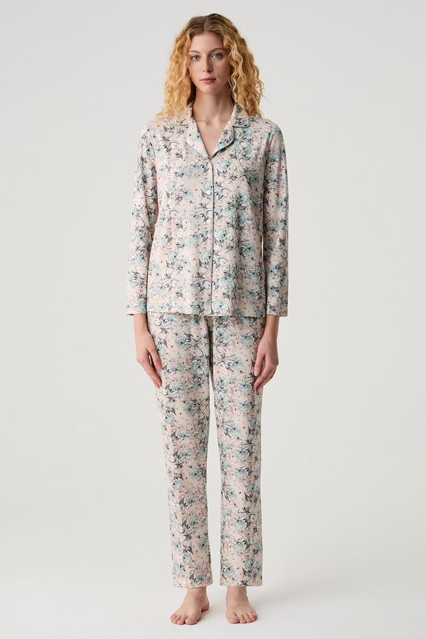 Floral Patterned Shirt Pajama Set