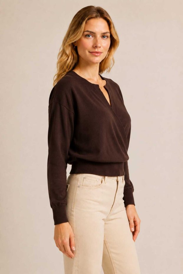 Women's Premium Italian Textured Double-Breasted Knitted Blouse