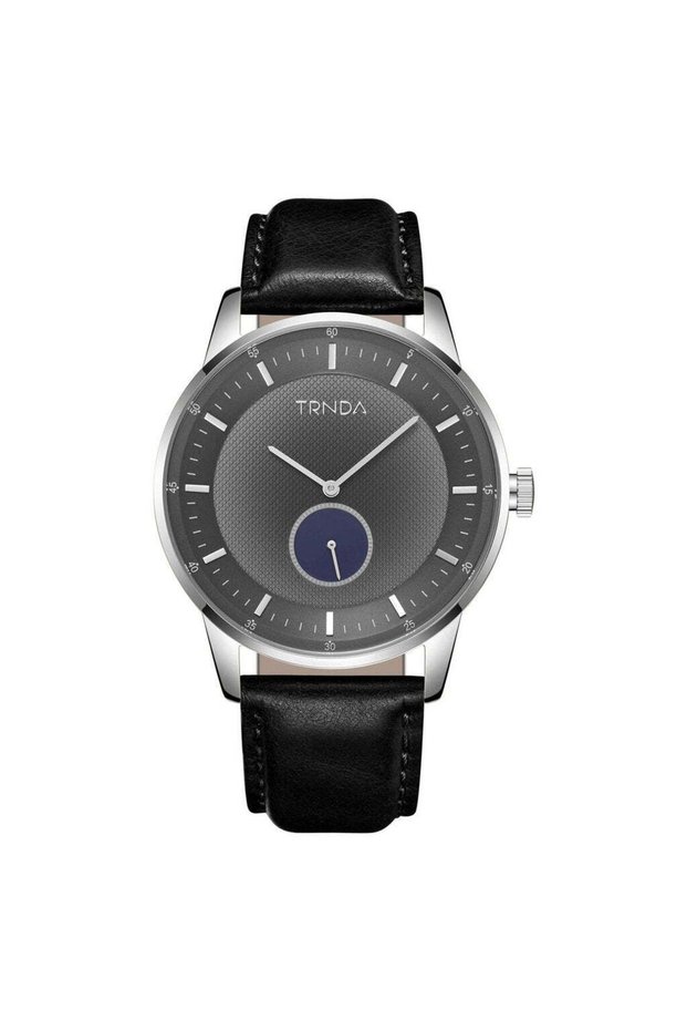 Men's Stainless Steel Watch, Black Leather Band | Trn-W43-Sl