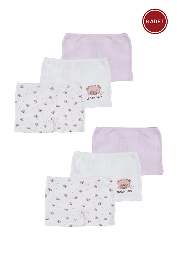 Girls' Cotton Ribbed 6-Piece Patterned Boxers