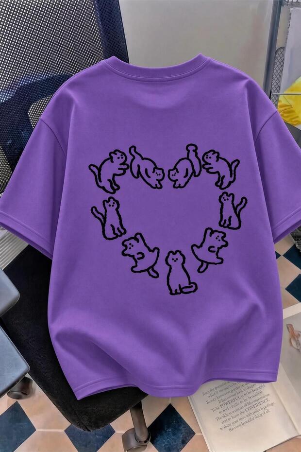 Cat Heart Pattern Oversize/Relaxed Cut Short Sleeve T-Shirt
