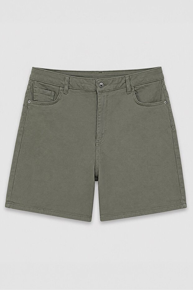 Women's High Waist Khaki Regular Fit Lycra Jean Shorts