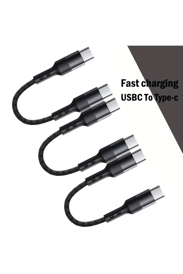 0.5m 3pcs black NNBILI 3pcs Fast Charging Type C to Type C Cable 60W Portable Short USBC Data Cord F