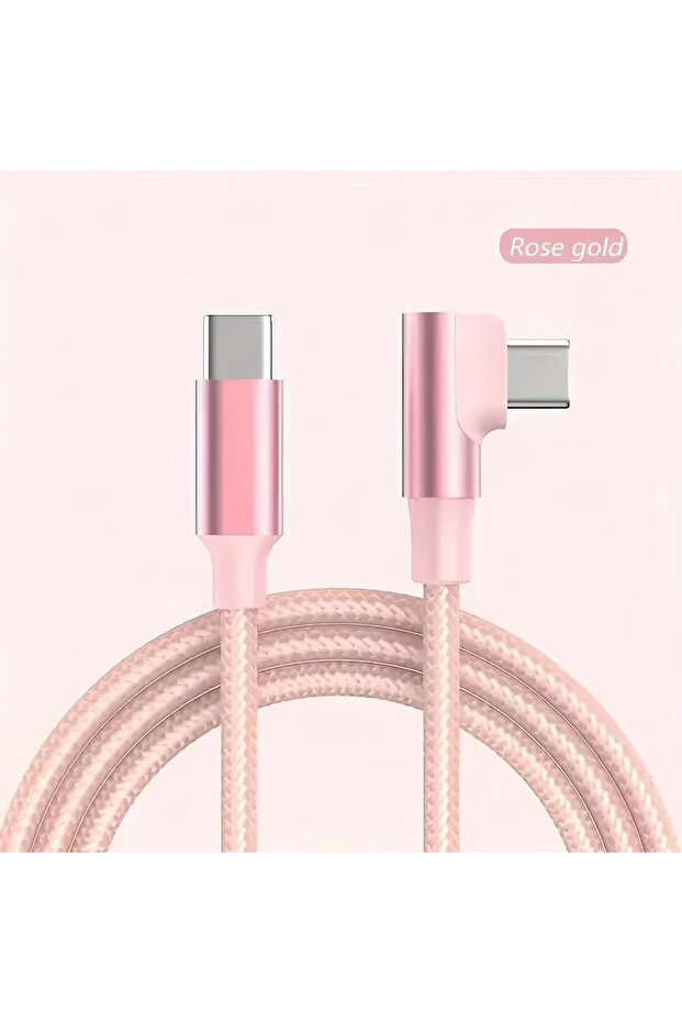 كابل شحن سريع USB-C بزاوية 90 درجة، طول 2 متر، لون وردي، بقوة 100 واط، متوافق مع آيفون 15 و16 و17 وهونور وشاومي