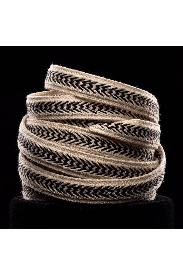Cream Black Herringbone Patterned Flat Shoelaces Sports Sneaker