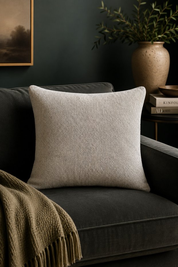 Textured Jacquard Cushion Cover 43X43 cm Gray Beige Gold Decorative