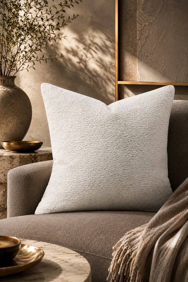 Ecru Textured Decorative Throw Pillow Cover 43X43 cm Modern Embossed Pattern