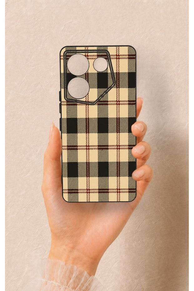 Tecno Caman 20 Pro 5g Compatible Cream Plaid Pattern Silicone Case