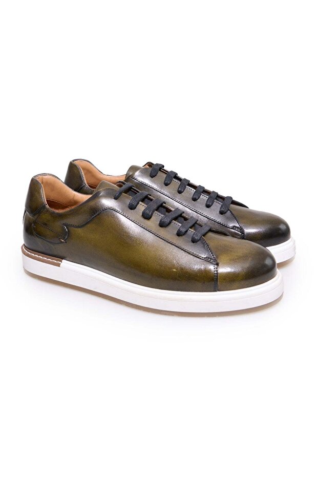 Khaki Color Lace-Up Genuine Leather Men's Shoes