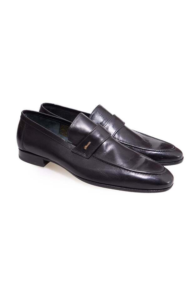 Black Color Laceless Genuine Leather Men's Shoes
