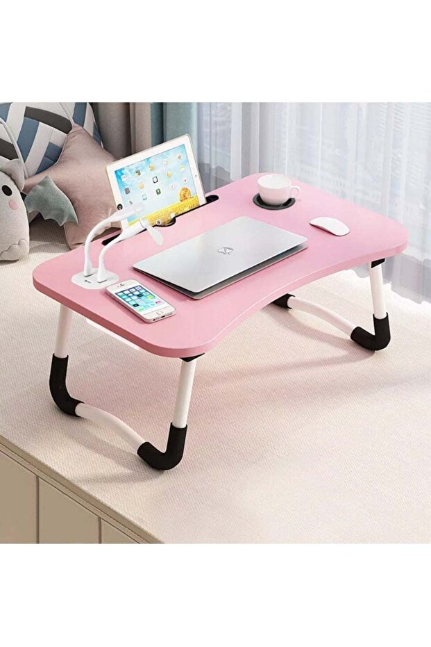 Folding Laptop Desk Standing Bed Table with USB Port/Cup Holder - Ideal for Bed, Couch, Sofa - Multi-Functional Laptop Table