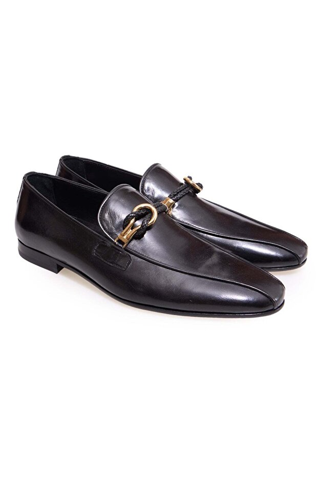 Black Color Laceless Genuine Leather Men's Shoes