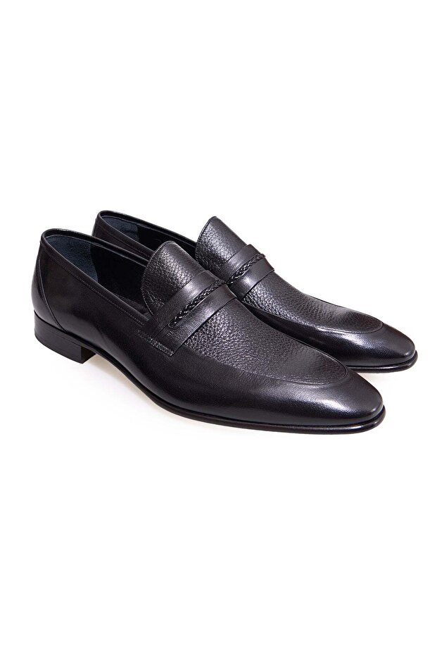 Black Color Laceless Genuine Leather Leather Sole Men's Shoes