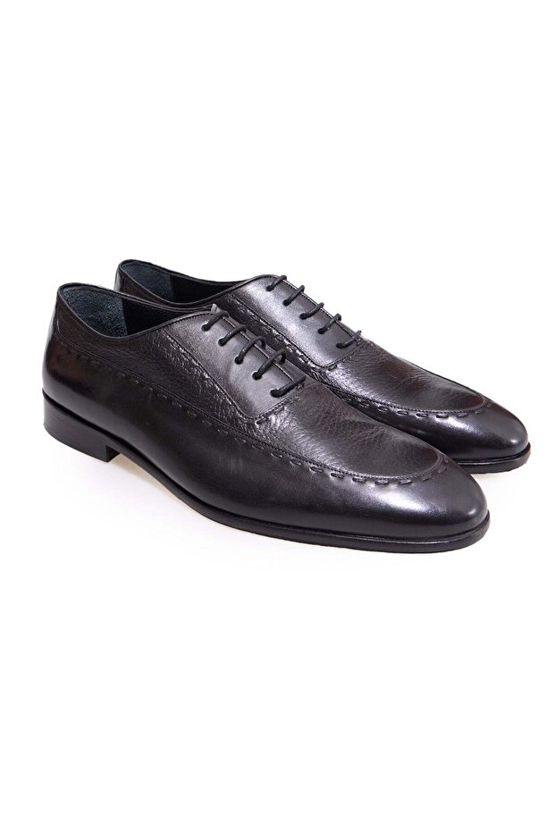Black Color Lace-Up Genuine Leather Men's Shoes