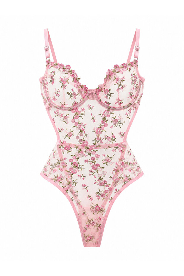 Pixie Çiçekli Pembe Bodysuit