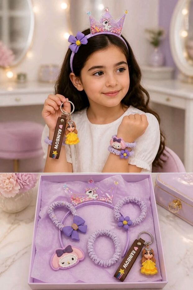Six-Piece Children's Buckle Crown and Keychain Set
