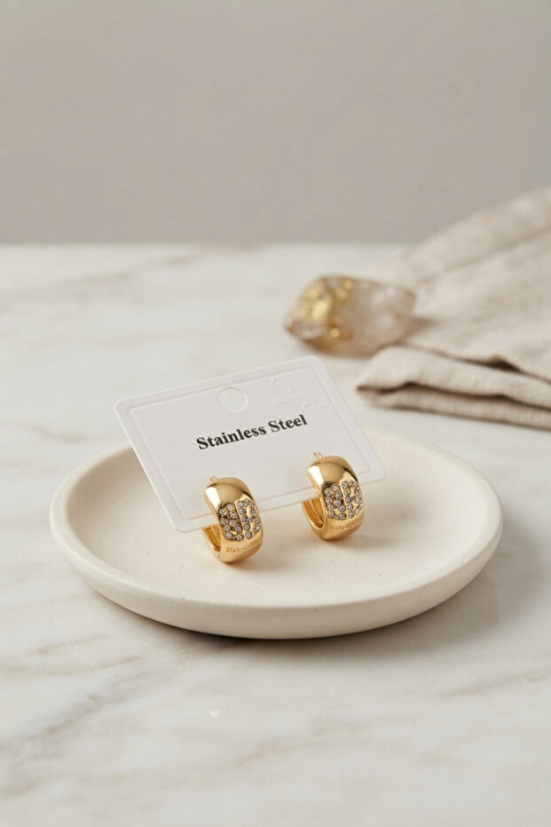 316L Steel Gold Color Thick Hoop Design Model Earrings -