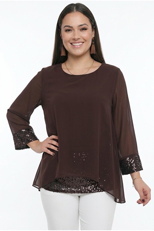 Women's Collar Cuff and Inside Pulpayet Plus Size Chiffon Blouse