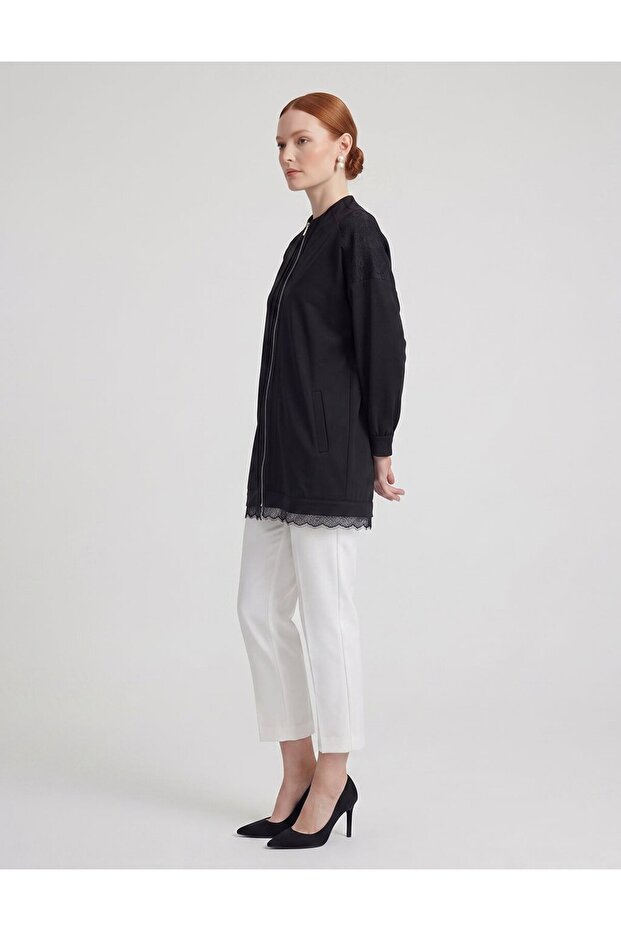 Lace Trimmed Rayon Jacket Black
