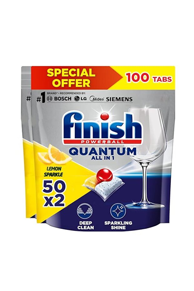 Finish Powerball Quantum Dishwasher Detergent, Lemon Sparkle Scent, 50 x 2 Tabs