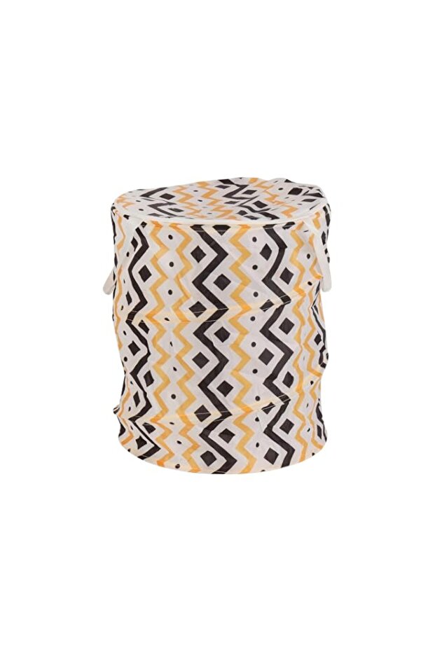 Delcasa DC2973 Laundry Basket with Lid, Yellow/Black/White