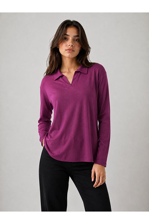 Polo Collar 100% Cotton Detailed Women's Blouse