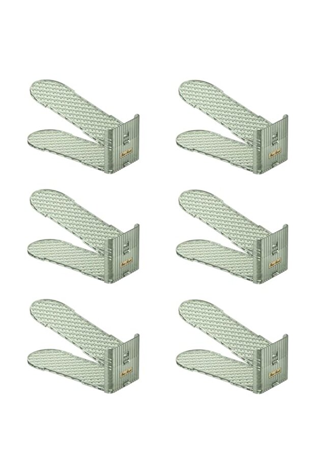 Adjustable Double Layer Shoe Rack Narrow Space Saving Shoe Organizer with Slots - Stackable Slipper Rack for Entryway Closet Cabinet Hallway Shoe Storage Holder (6 Pcs Green)