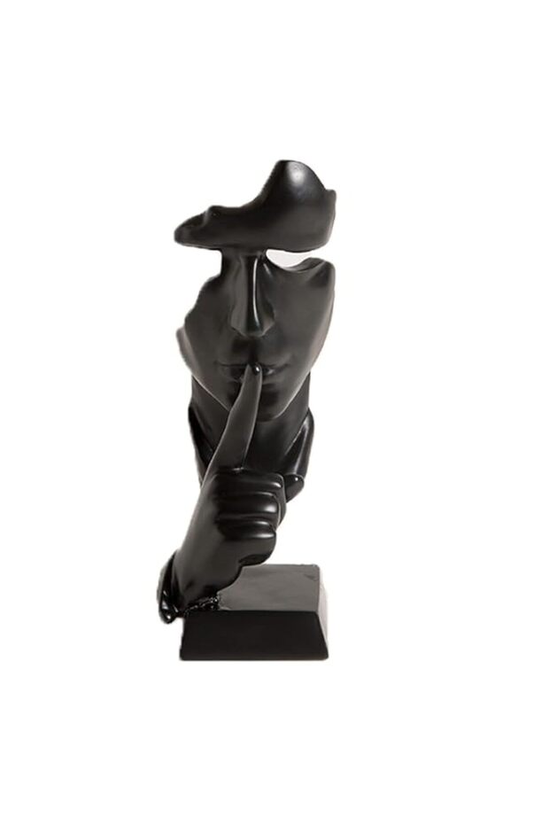 Silence is Golden,Thinker Statue,Keep Silence Statue,Creative Abstract Men Figurine Sculptures,Office Home Decor Figurine Gift-Black
