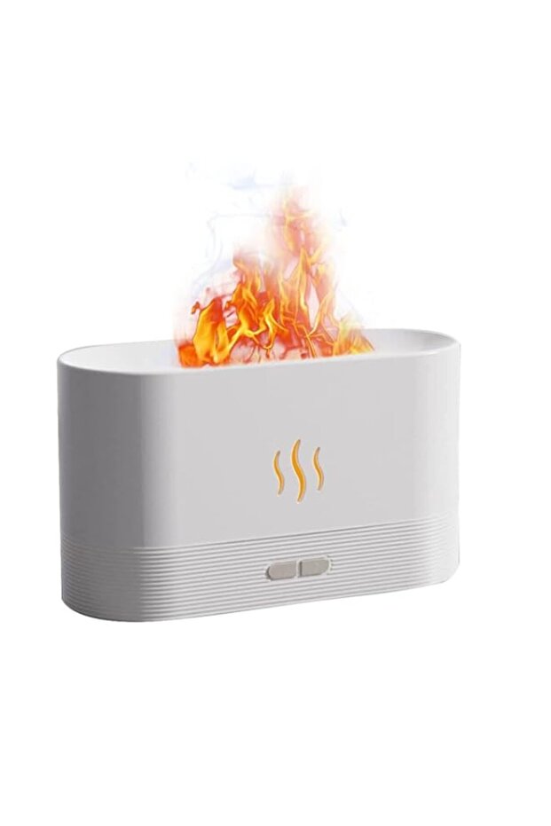 LINPING LOGER Essential Oil Diffuser, Simulation Flame Upgrade Mist Air Humidifier, 180ml Aromatherapy Diffuser, 2 Night Lights Brightness & Auto Off (White)