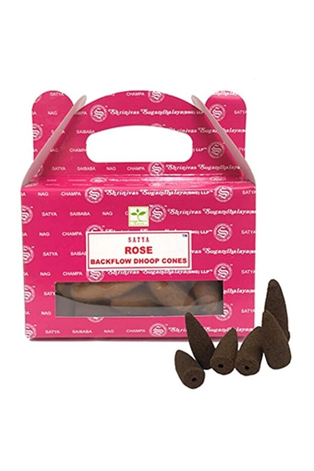 Satya Rose Backflow Dhoop Cones, 24 Cones Pack, Aromatherapy Incense