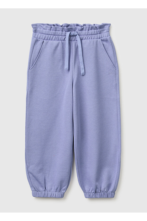 Girl's Purple Logo Embroidered Drawstring Sweatpants