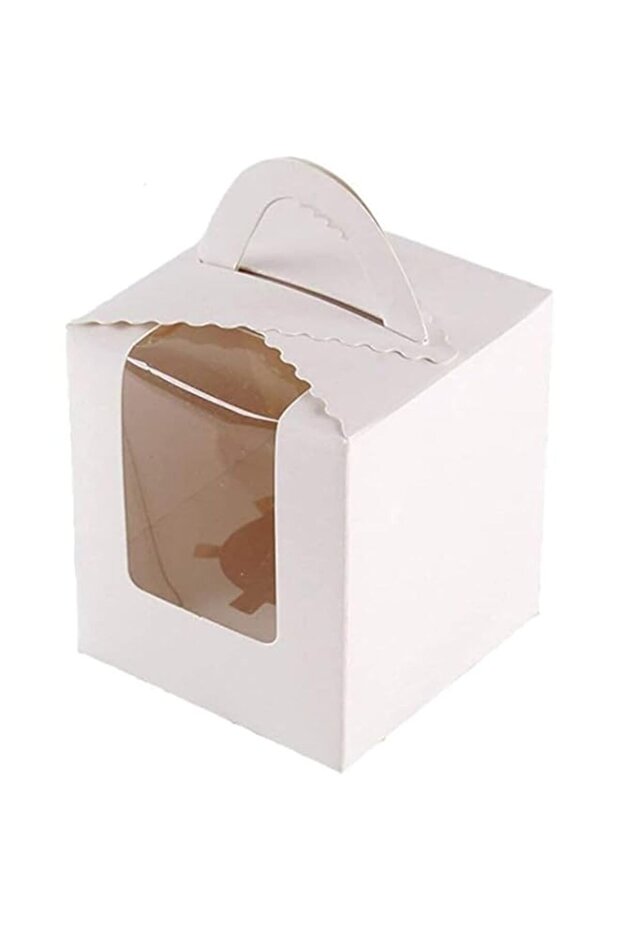 REDDOTGIFT® 12-Pack Single Cupcakes Containers Gift Boxes with Window Inserts Handle for Wedding Candy Boxes Muffin Box… (White)