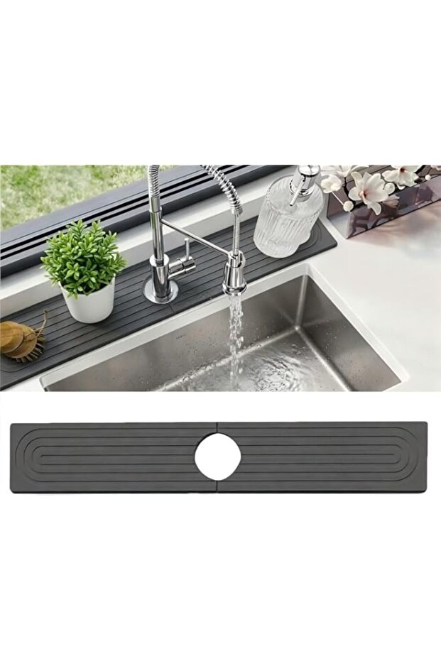 Faucet Mat for Kitchen Sink, Diatomite Fast Drying Stone Sink Tray, Super Absorbent Stone Splash Guard Drip Mat for Kitchen and Bathroom Counter,Dark Grey 60x10cm