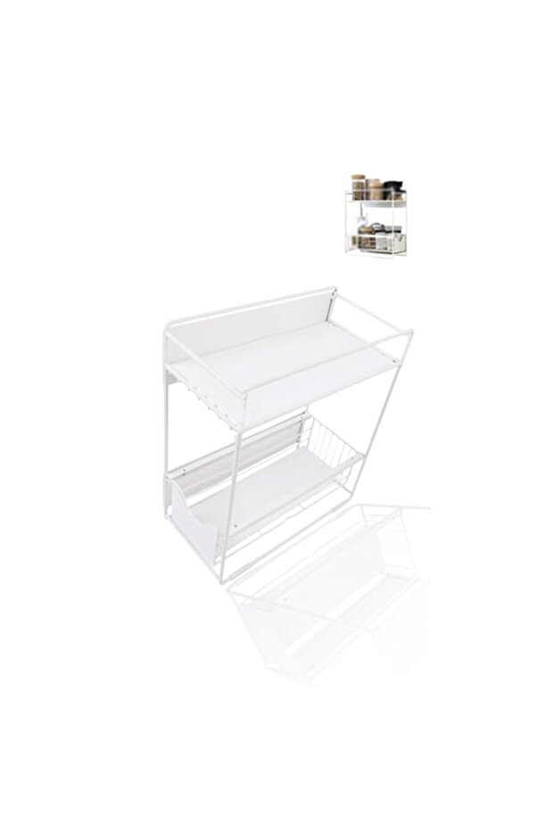 Magnetic Refrigerator Spice Rack - 2-Layer Kitchen Storage Shelf, Includes Paper Towel Holder & Side Shelf for Pots and Pans - White