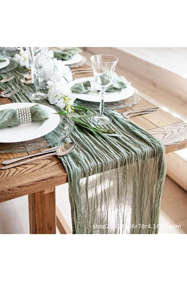 Beige Sage Green Cheesecloth Table Runner Boho Gauze Cheese Cloth Table Runner Rustic Sheer Runner 300cm Long for Wedding Bridal Baby Shower Birthday St. Patrick's Day Table Decorations (Sage Green)